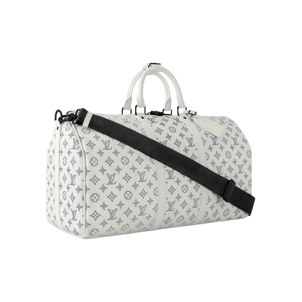 LOUIS VUITTON Keepall Coated Canvas With Leather One Shoulder Crossbody Portable Travel Bag Men's White With Marine