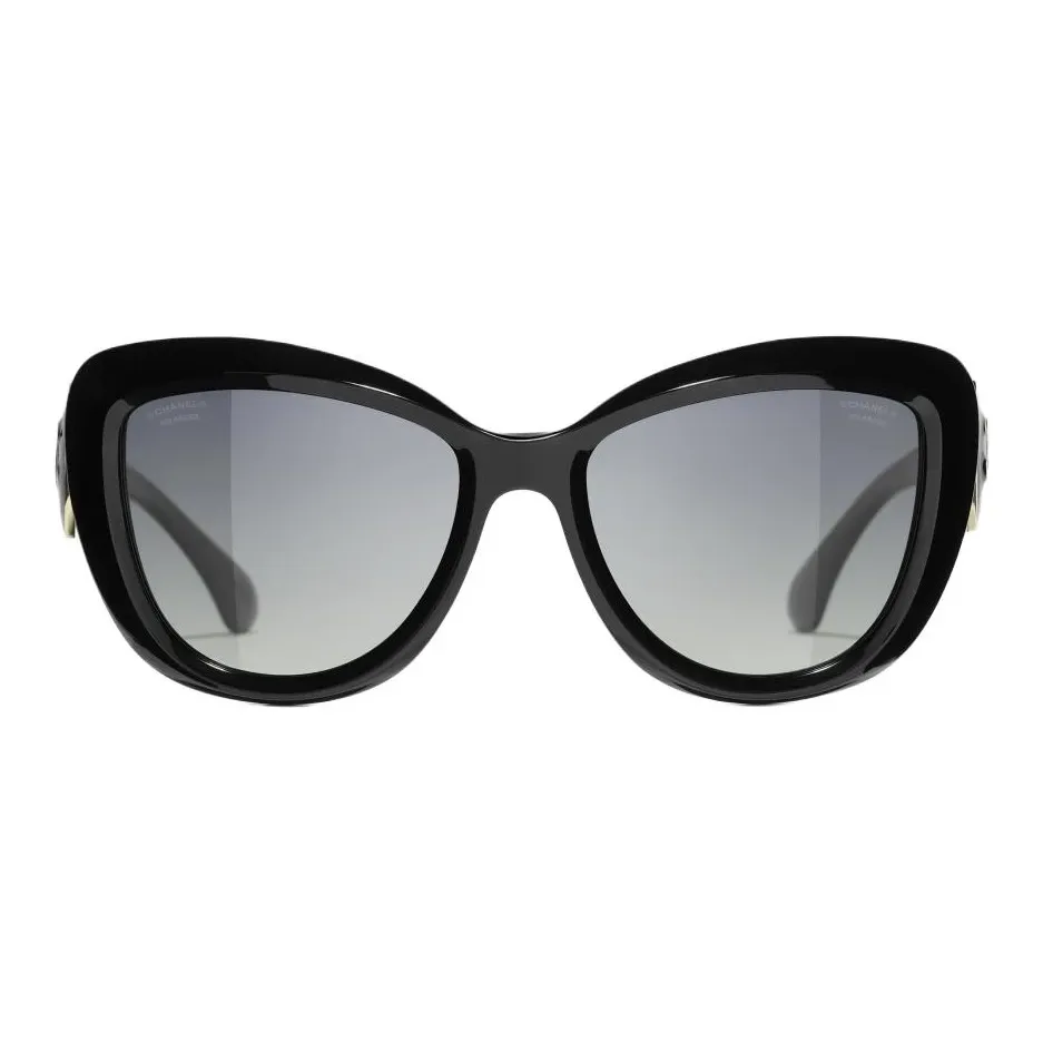 CHANEL Acetate Butterfly Sunglasses Unisex Black