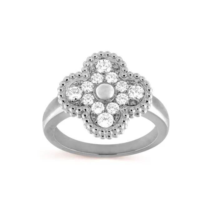 Van Cleef & Arpels Alhambra Four Leaf Lucky Series 18K White Gold Rings Women's