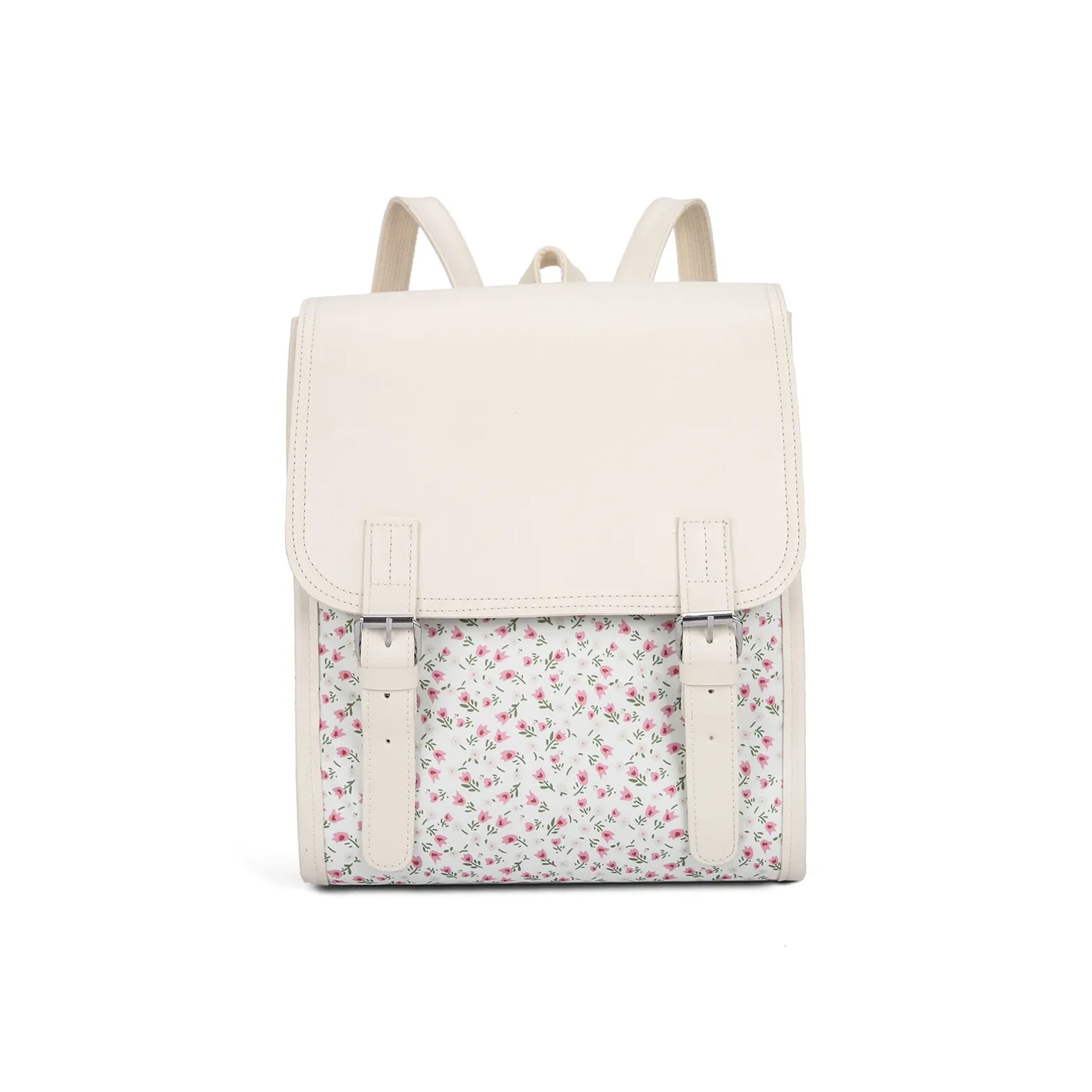 ALOENEY Polyester Backpack Regular Women's Ivory Small Flower/White Print