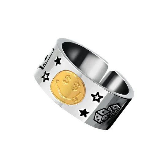 FIDO DIDO Кольцо из нержавеющей стали Money Making Маджонг Регулируемое отверстие Унисекс