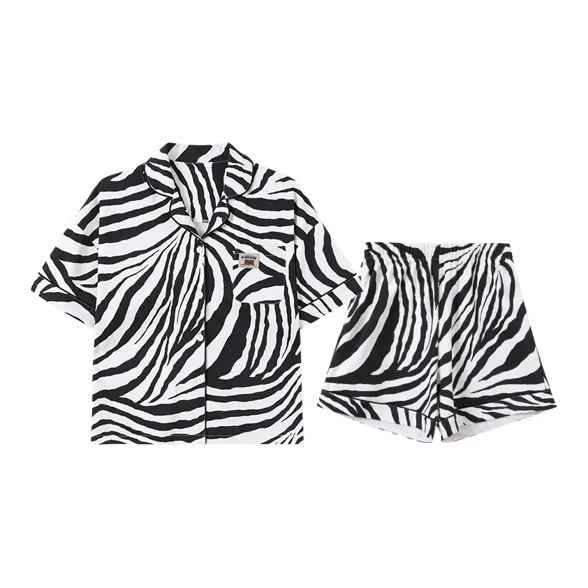 Sleep Student Dorm Home Pajama Set Women's Summer Black Zebra Print