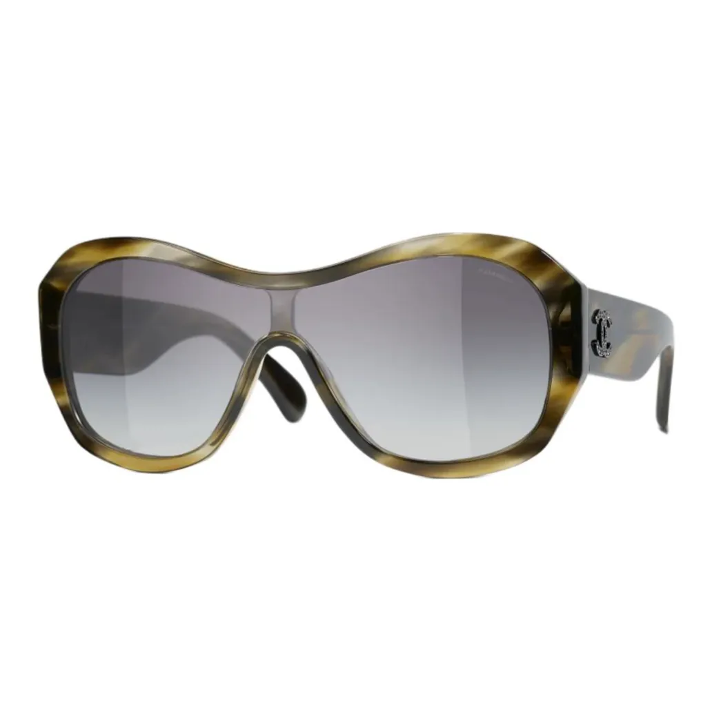 CHANEL Acetate Irregular Shape Sunglasses Women's Brown