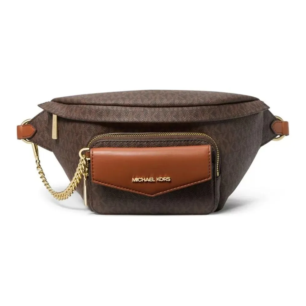 MICHAEL KORS Maisie Grained Leather Handbag Shoulder Bag Crossbody Bag Fanny Pack Large Size Unisex Brown