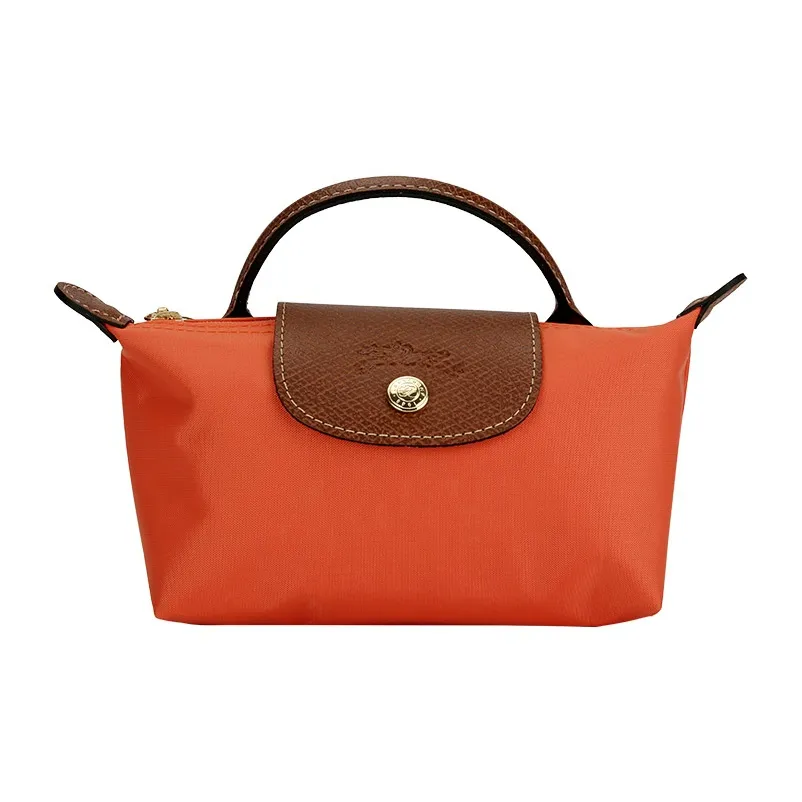 LONGCHAMP Fabric Cow Leather Patchwork Dumpling Bag HandBags pre-owned Unisex Orange