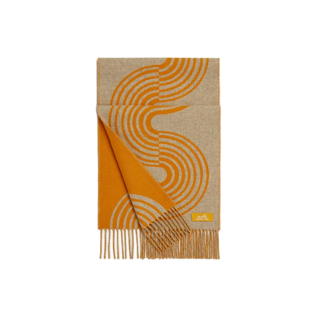 HERMES Knit Scarves Unisex Yellow