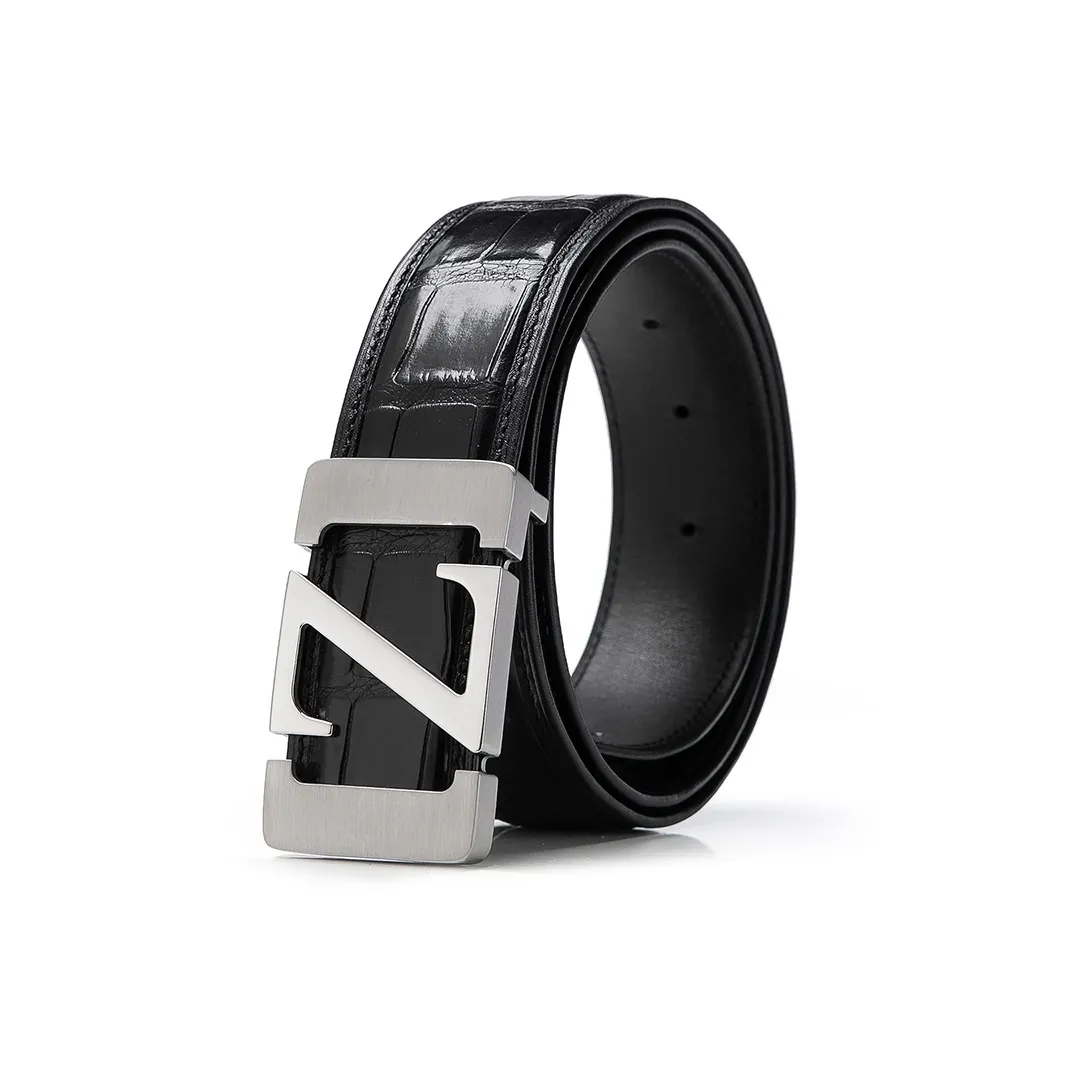 BISON DENIM Cow Leather Fashion Genuine Leather Automatic Buckle Business Casual Crocodile Leather Belt Men's