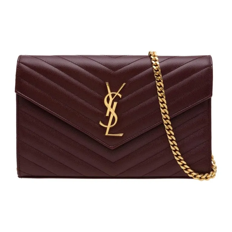SAINT LAURENT Cow Leather Wallet, Crossbody Bag, Shoulder Bag Women's Burgundy