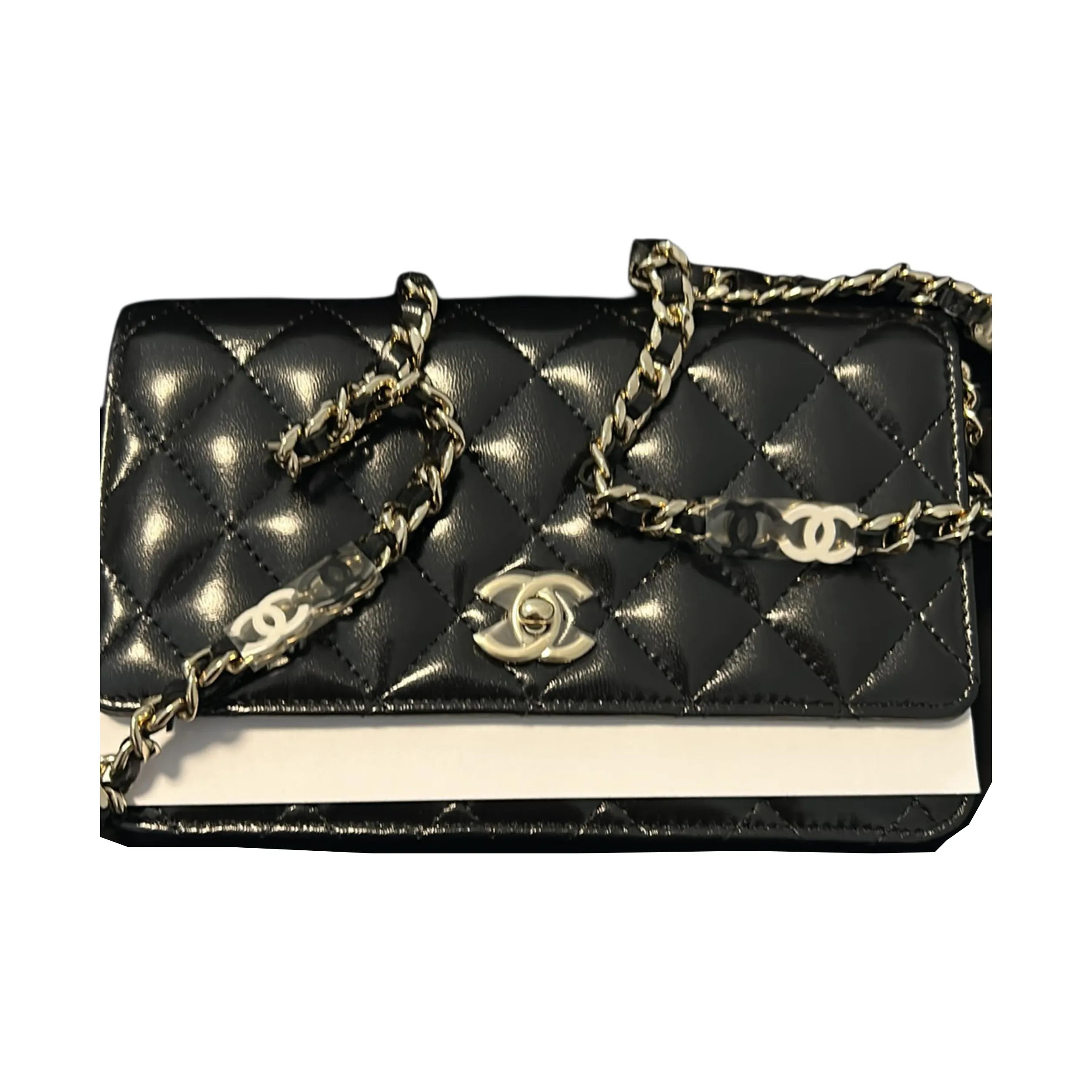 CHANEL WOC Polished Lambskin Wallet Unisex Black