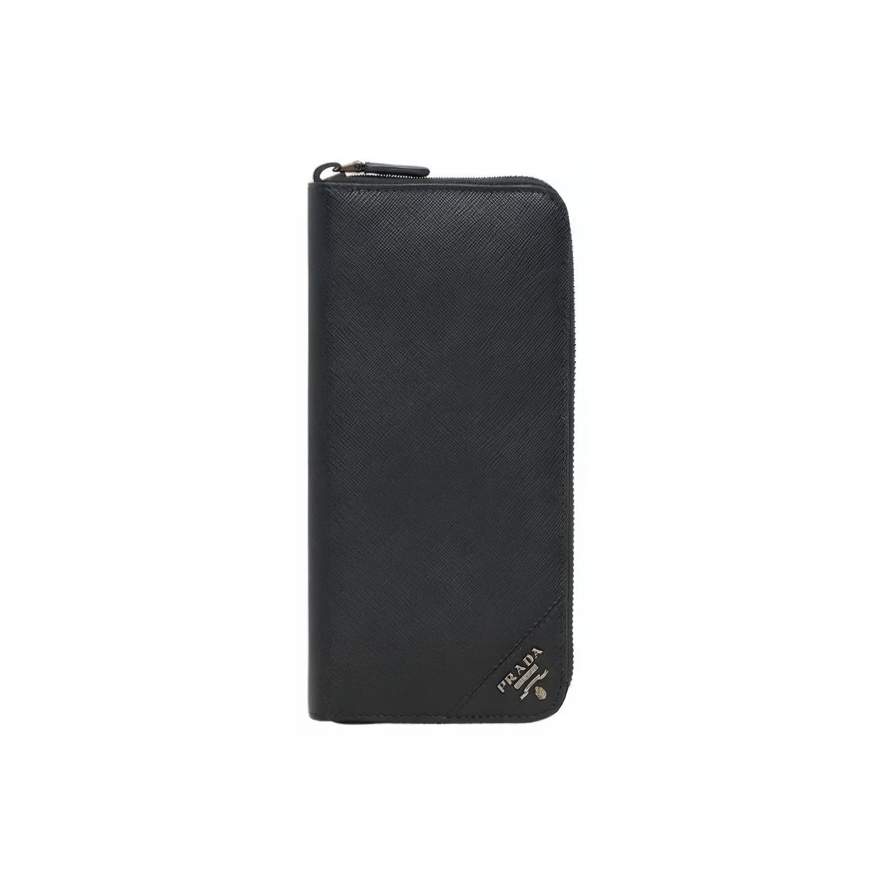 PRADA Cow Leather Wallet Men's Black Gold Letters