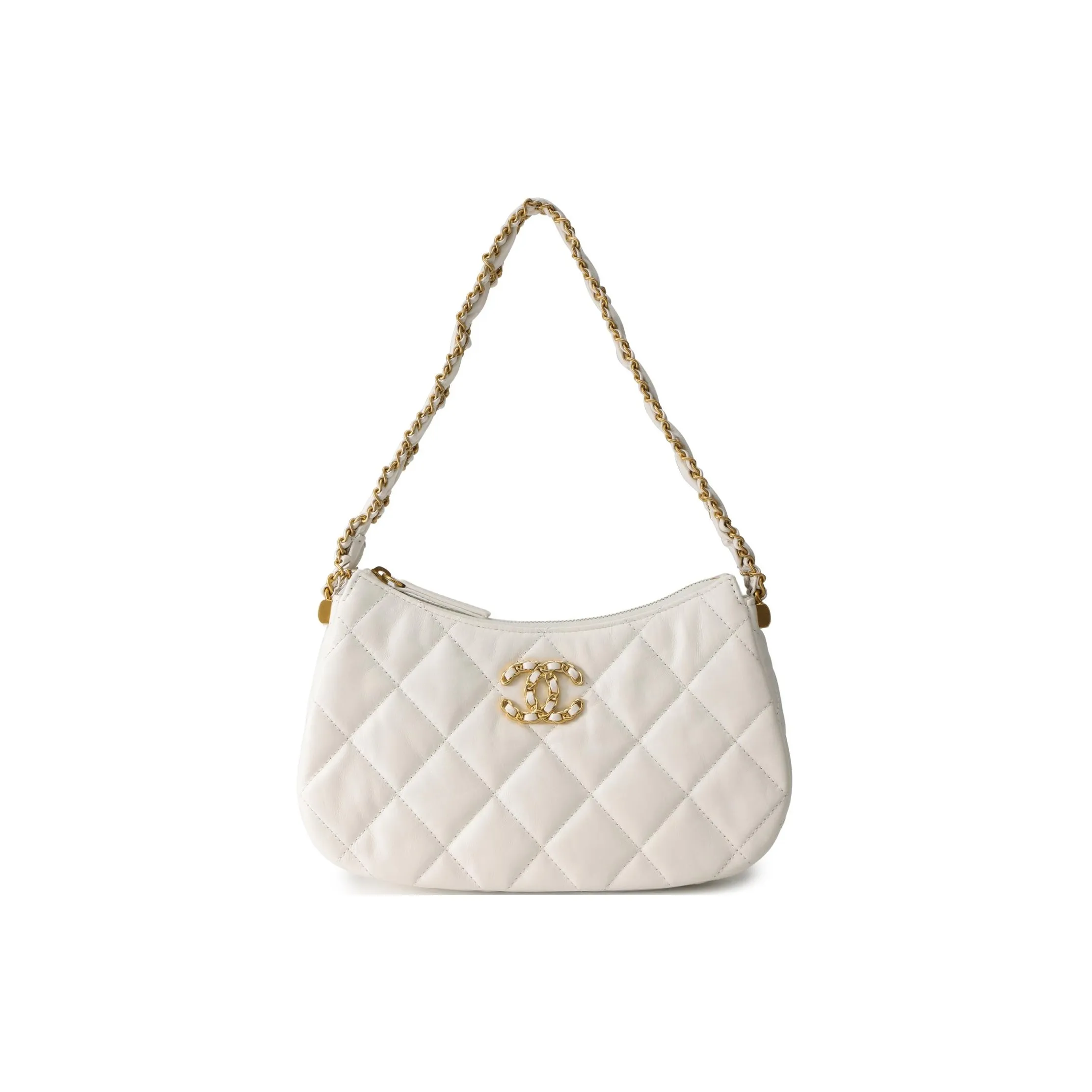 CHANEL Cow Leather Shoulder Bag, Hobo Bag, Handbag Women's White