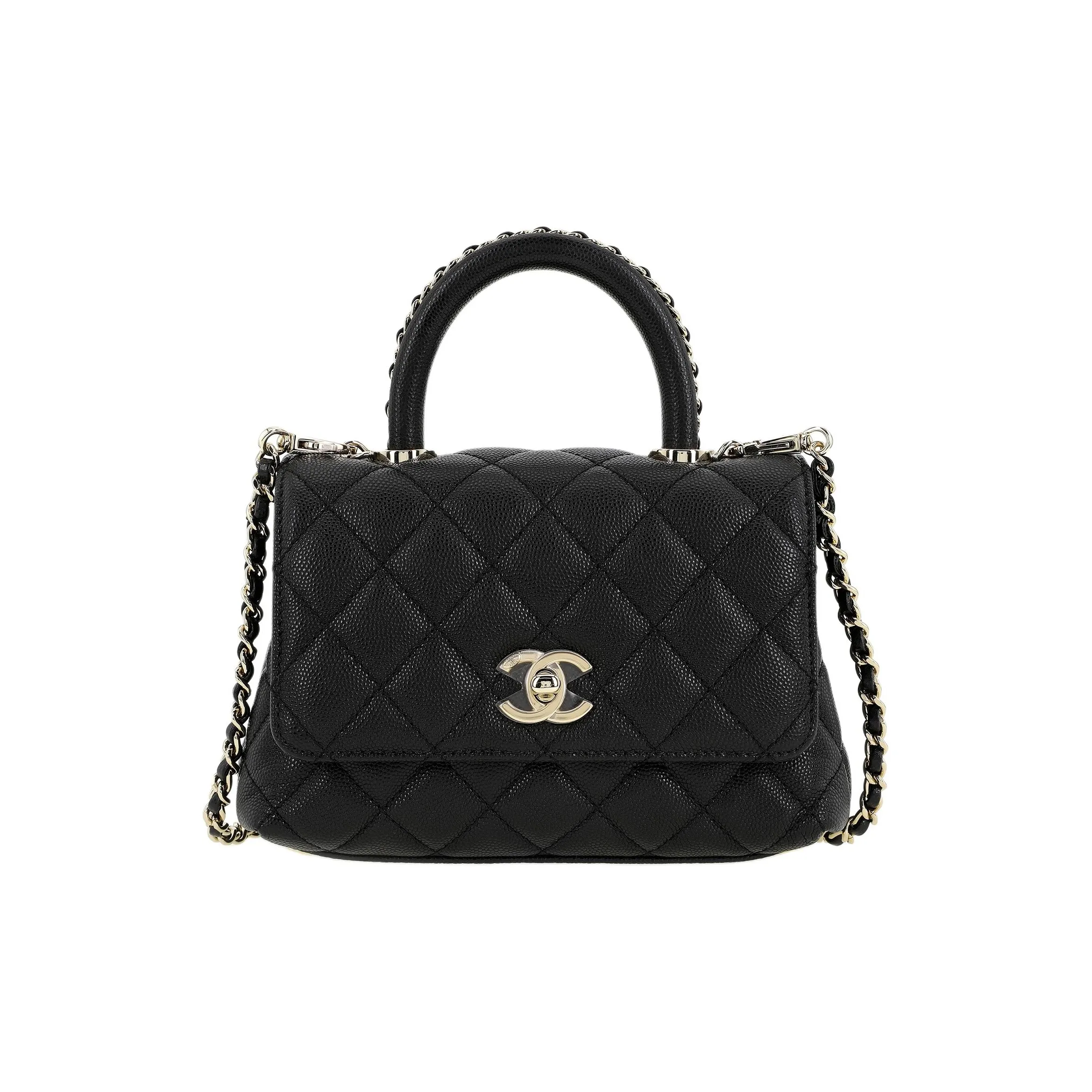 CHANEL Coco Handle Grain Cow Leather Shoulder Bag, Crossbody Bag, Handbag Mini Women's Black