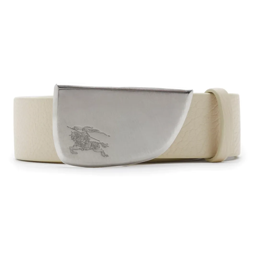 Burberry Logo Carving Leather Belts Men's White Width 3CM