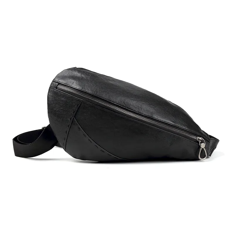 Old Man's Head Top Grain Cow Leather Sling Bags Crossbody Bags Regular Men's Black