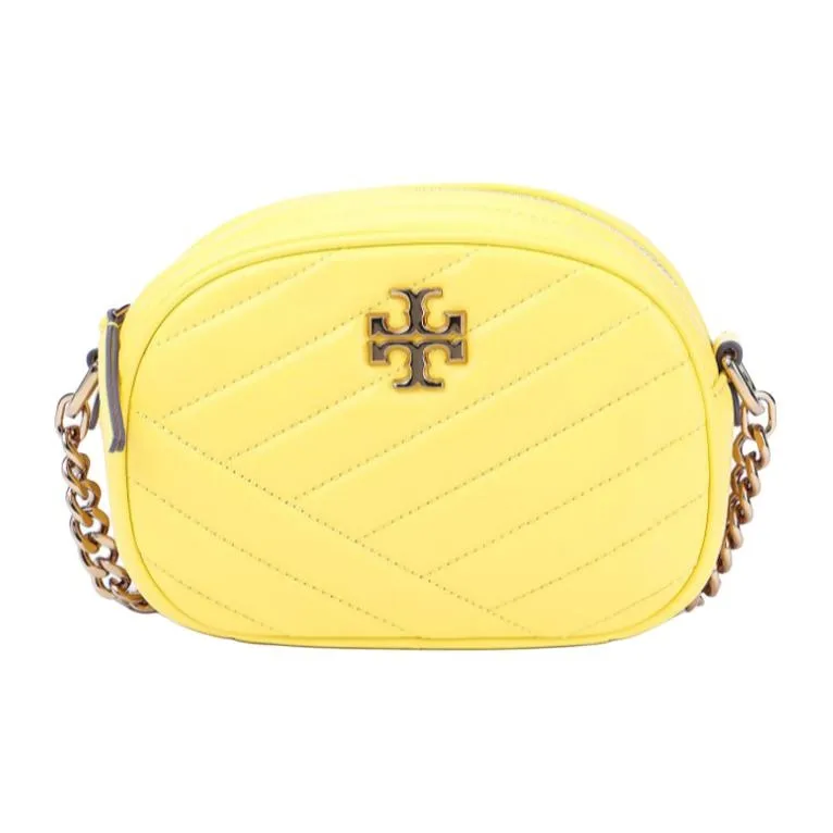 TORY BURCH Lambskin Camera Bag, Crossbody Bag, Shoulder Bag Women's Light Yellow