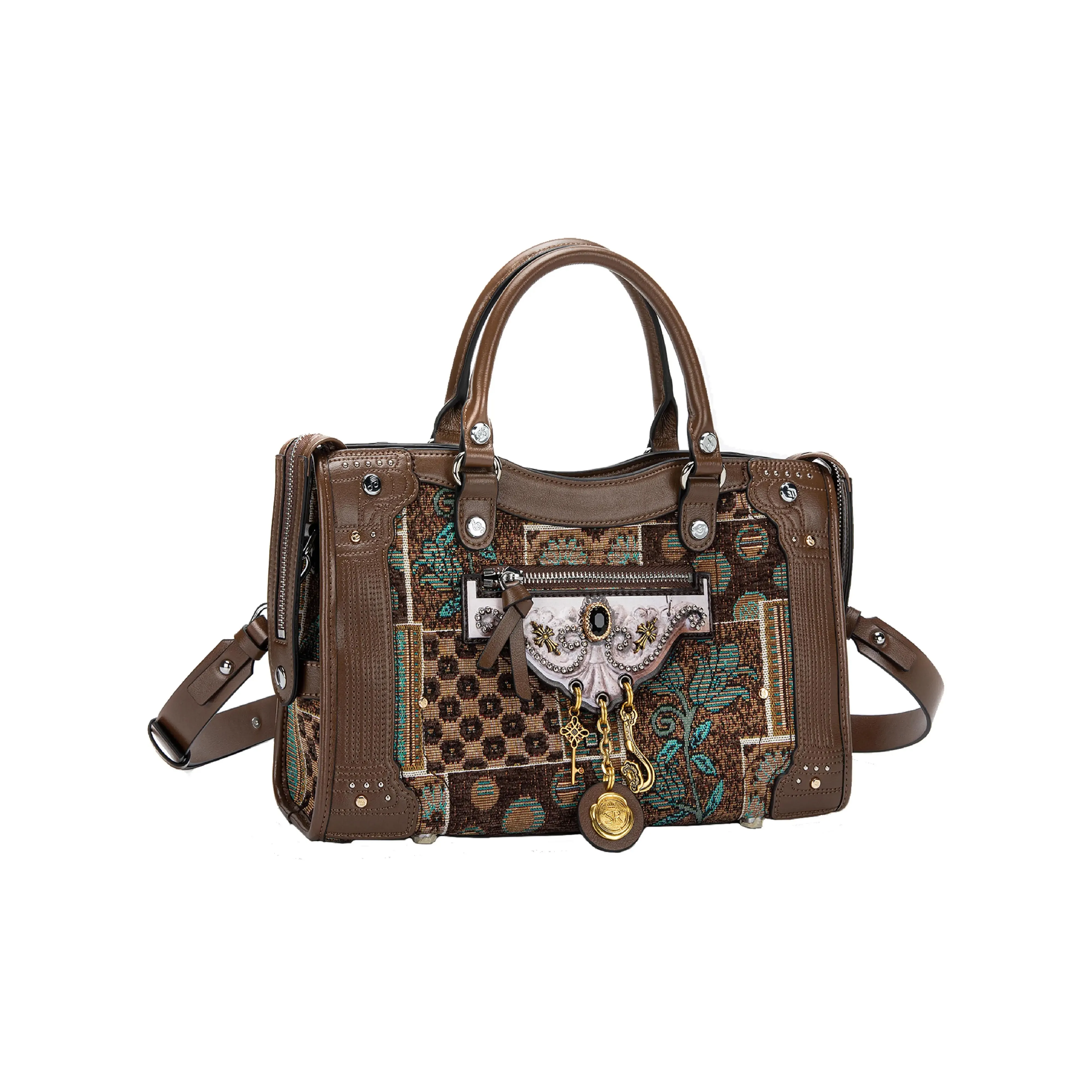 Anthracene Жаккардовая ткань Сумка через плечо Сумка Обычная Женская Коричневая