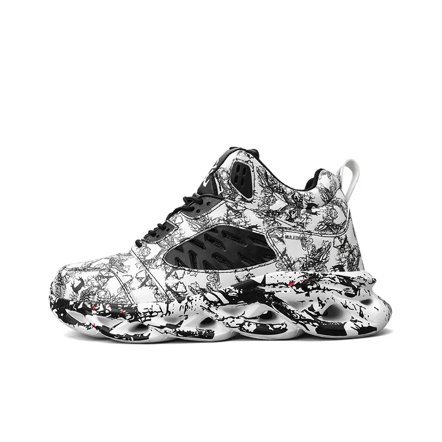 Черный Slip-Resistant Wa Дышащий Высокий Топ Баскетбольные Кроссовки для Мужчин с Черным Хвостом Олень