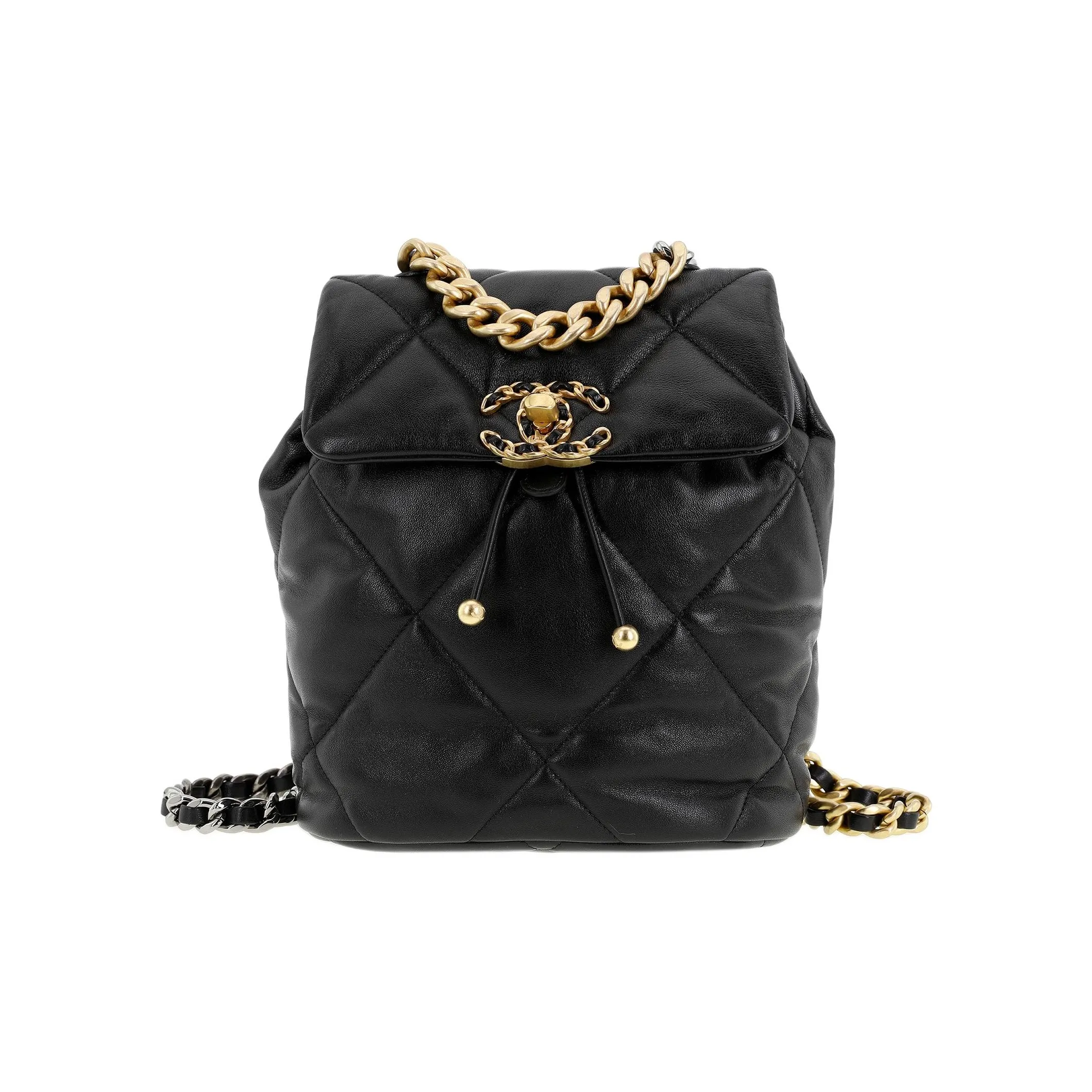 chanel rosa 19Bag Sheepskin Backpack Mini Women's Black