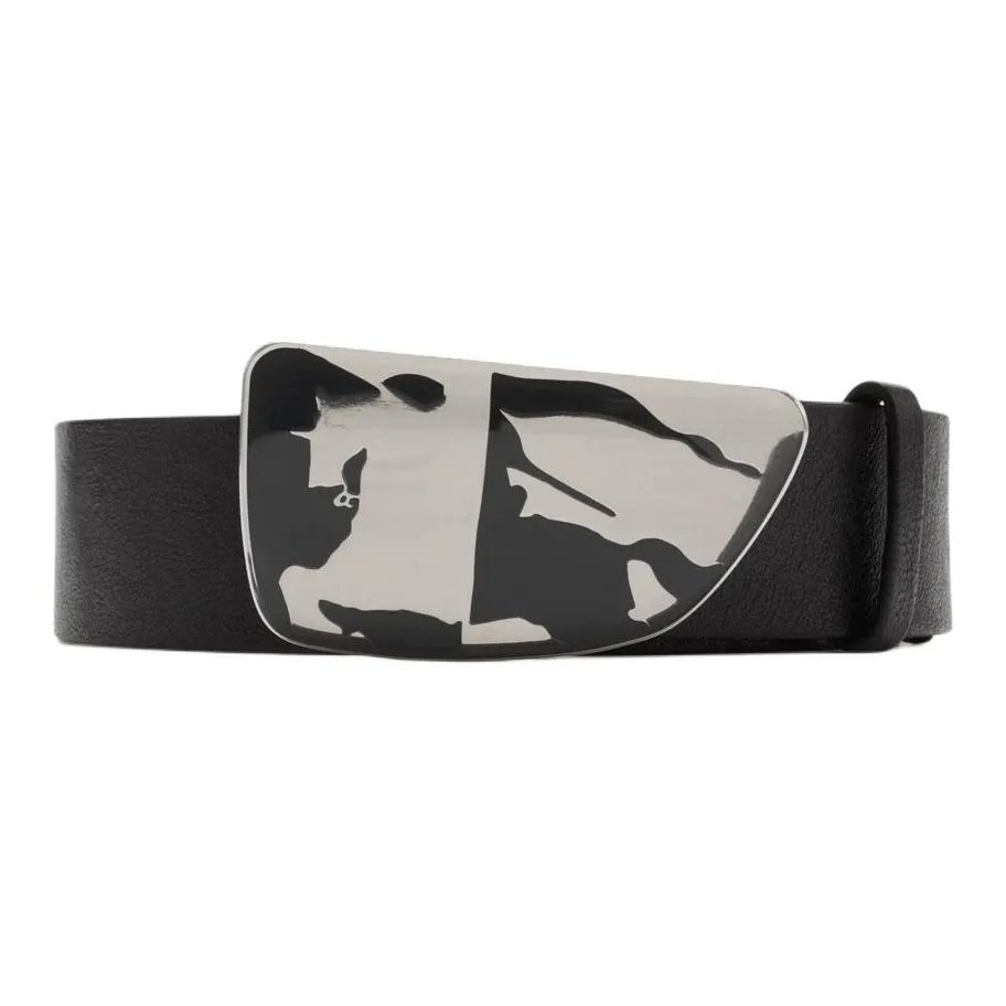 Burberry Equestrian Knight Emblem Leather Belts Men's Black Width 3.5CM