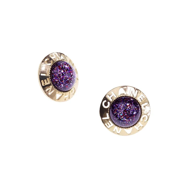 CHANEL Stud Earrings Women's Purple
