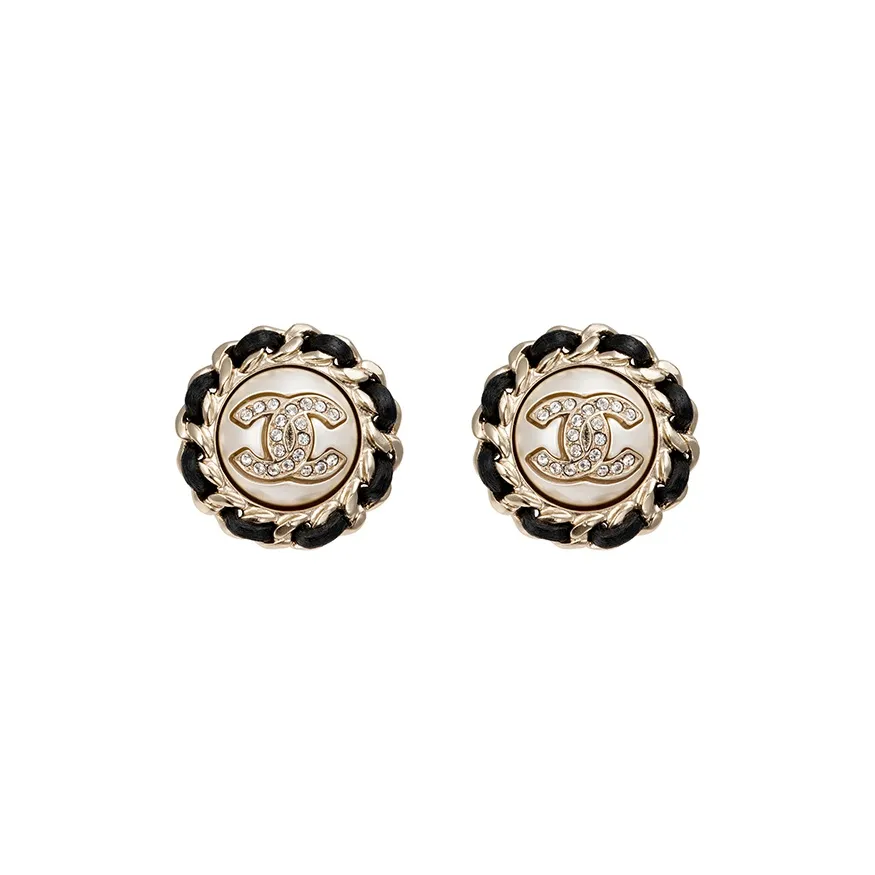 CHANEL Stud Earrings Women's Gold/Black