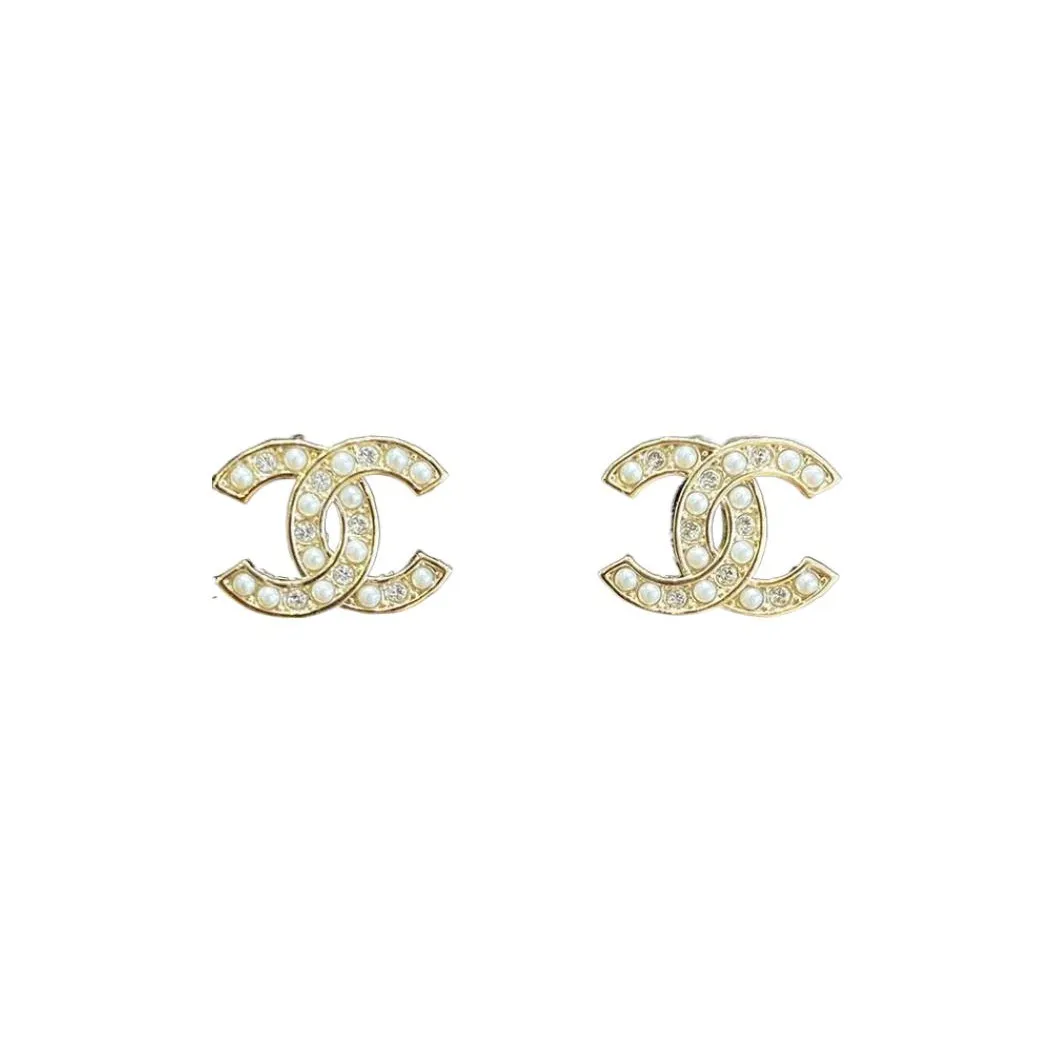 CHANEL Pearl Rhinestone Stud Earrings Women's Silver