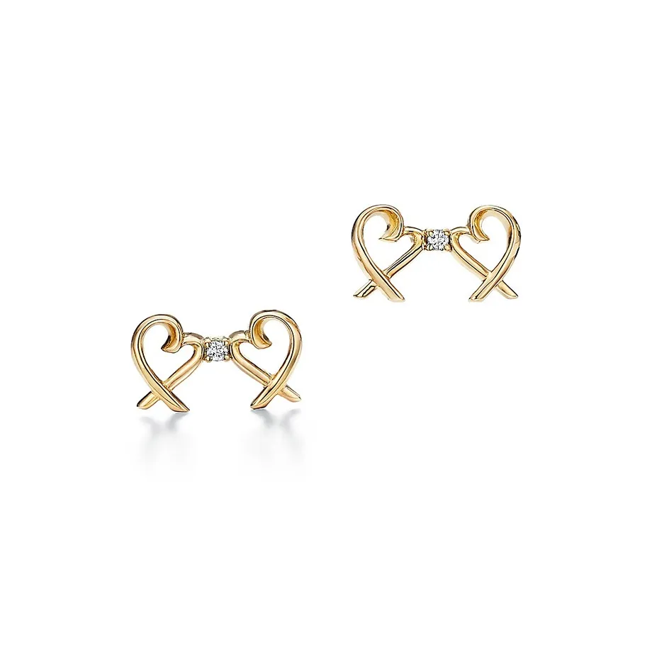 TIFFANY & CO. Pre Owned 1990 2000s 18K Yellow Gold Double Loving Heart Stud Earrings