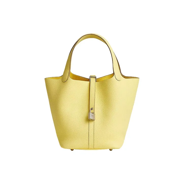HERMES Picotin Lock Clemence Calfskin Bucket Bags Handbags 22 Women's 0Y Limoncello Lemon Wine Yellow