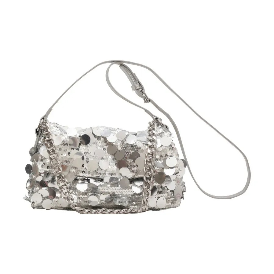 Boniu Sequins Shoulder Bag Medium Size Women's Silver