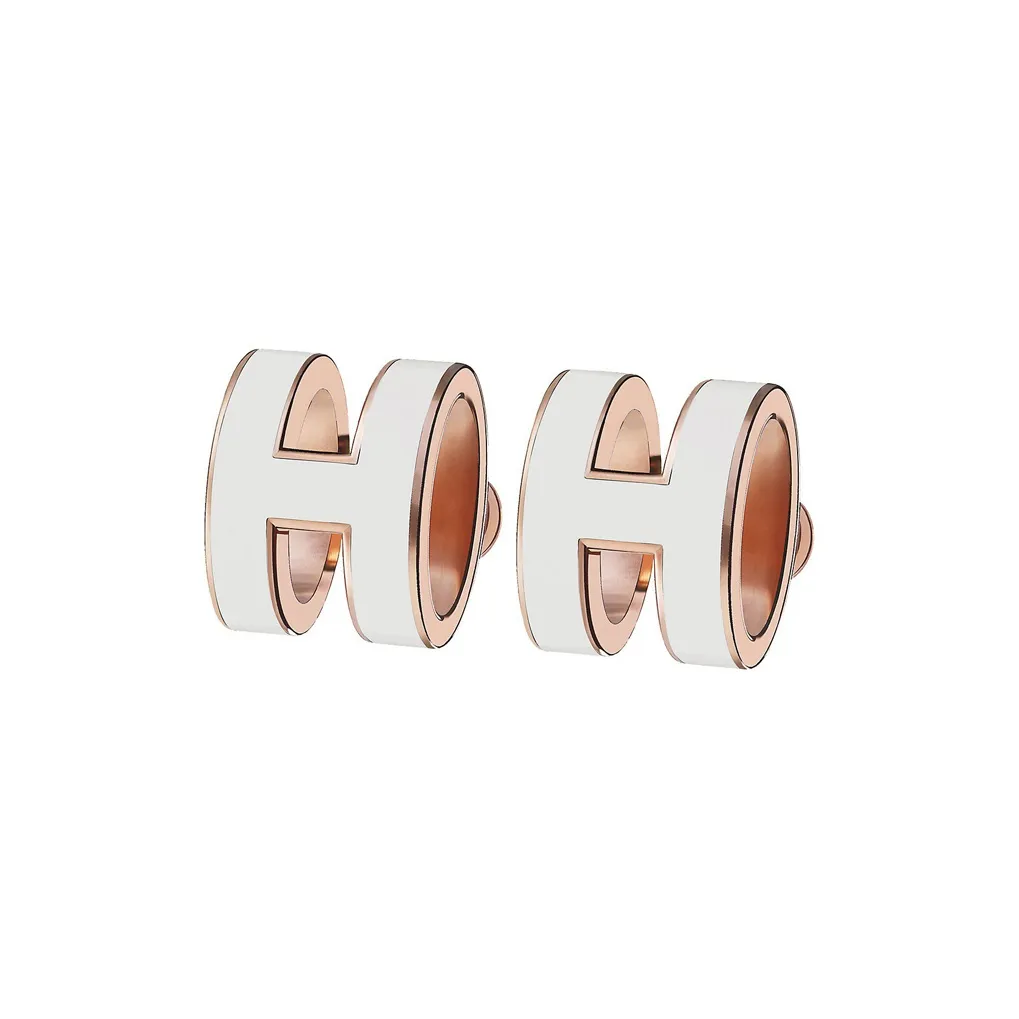 HERMES Rose Gold Lacquered Finish Stud Earrings Women's