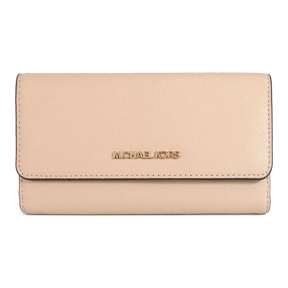 MICHAEL KORS Jet Set Travel Scratch Resistant Cow Leather Wallet Women's Nude Khaki Color