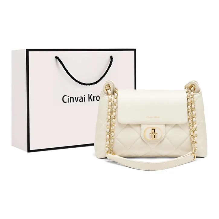 CinvaiKrose Сумка через плечо из коровьей кожи с синтетической кожей сумка-хобо средний размер женский экрю черный