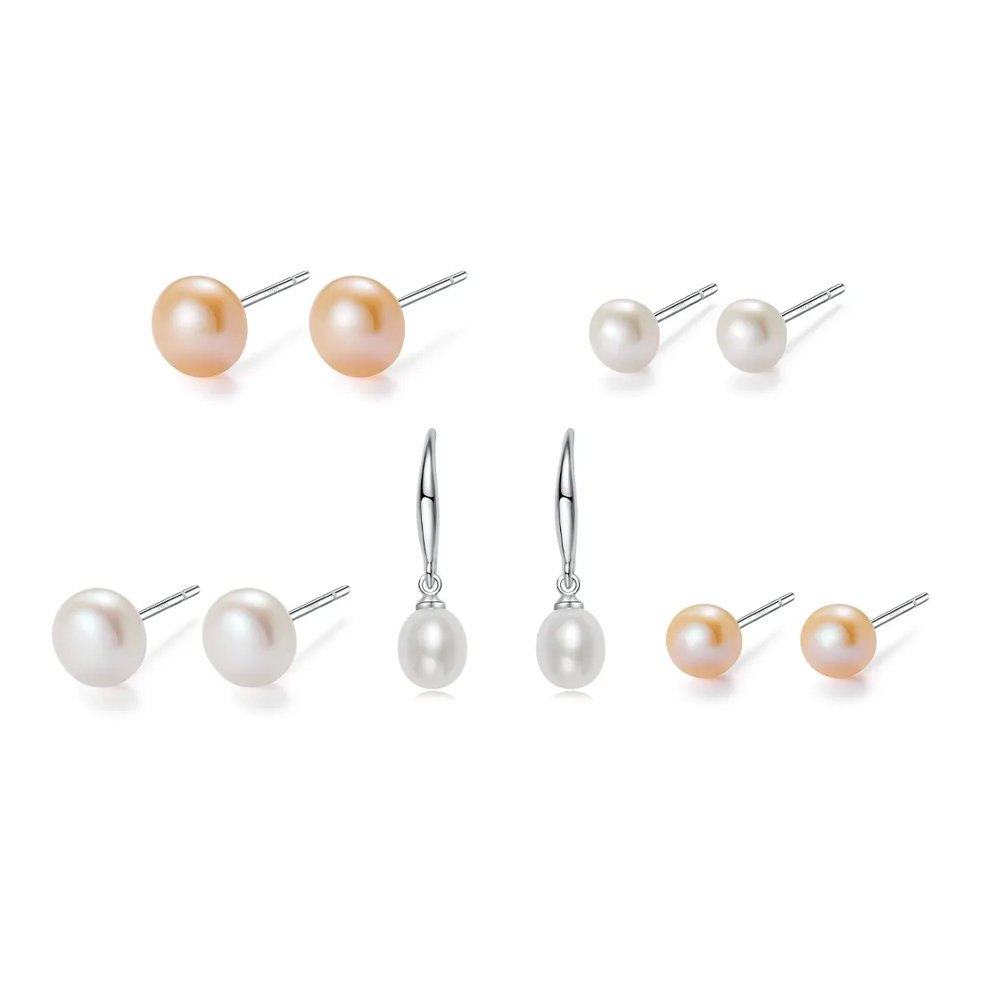 AGOVSKI S925 Серебряные серьги-гвоздики + Пресноводный жемчуг + Медный сплав Женские
