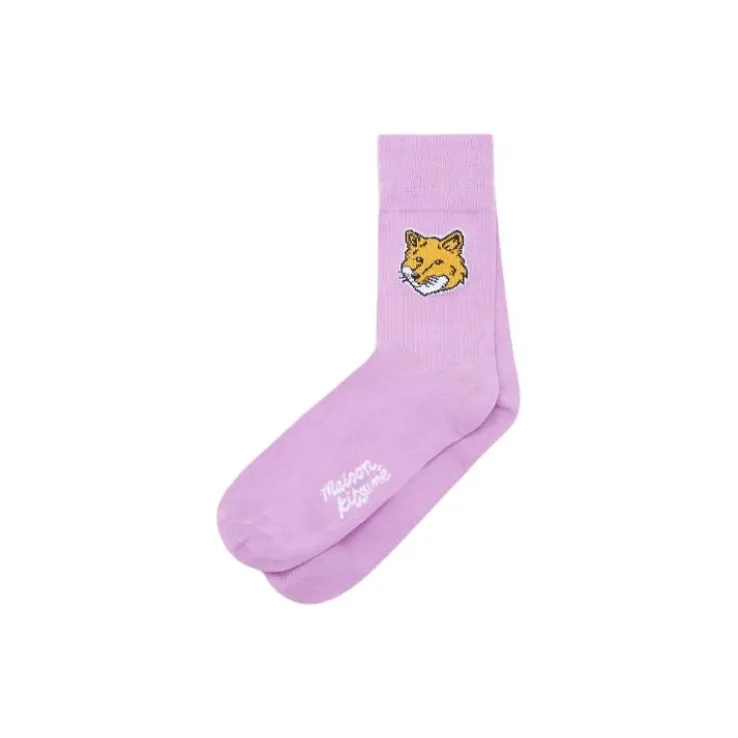 Maison Kitsune Fox Head Socks Mid Calf Socks Men's Pink