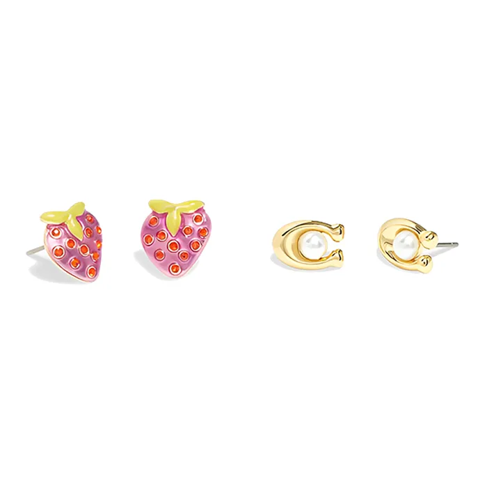 COACH Brass-Plated Stud Earrings Women's Pink/Gold