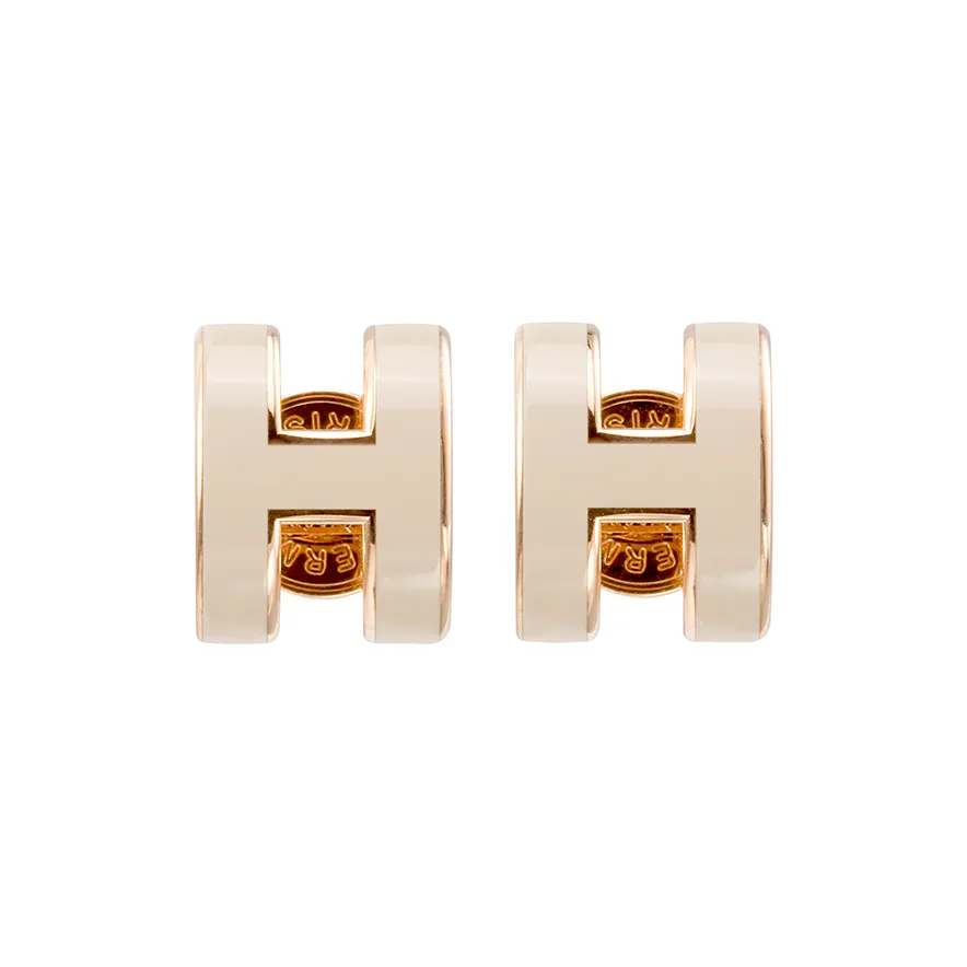 HERMES Gold Plated Stud Earrings Women's Rose Gold/Light Umber