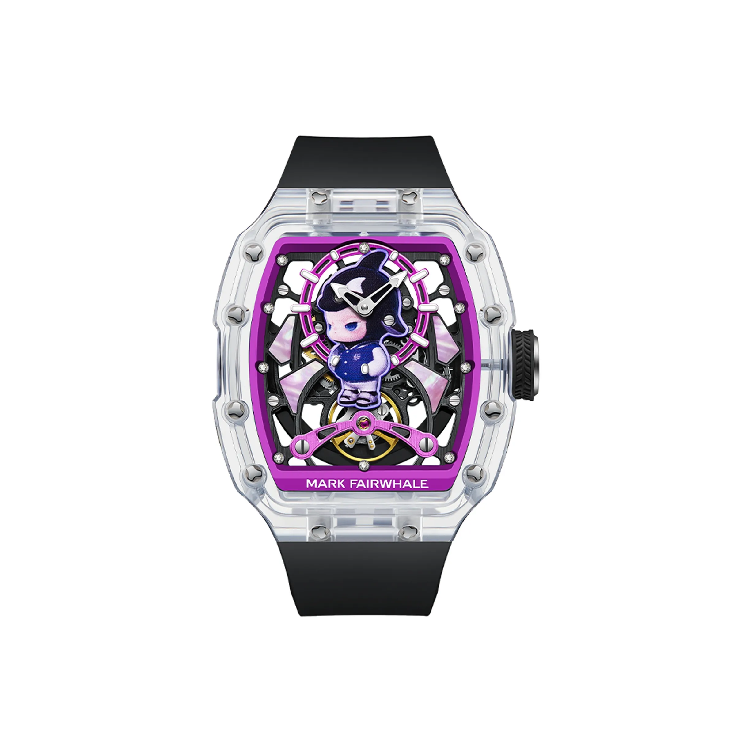 FAIRWHALE Automatic Mechanical Movement Rubber Strap Watch Men's Watches Purple Watch Dial