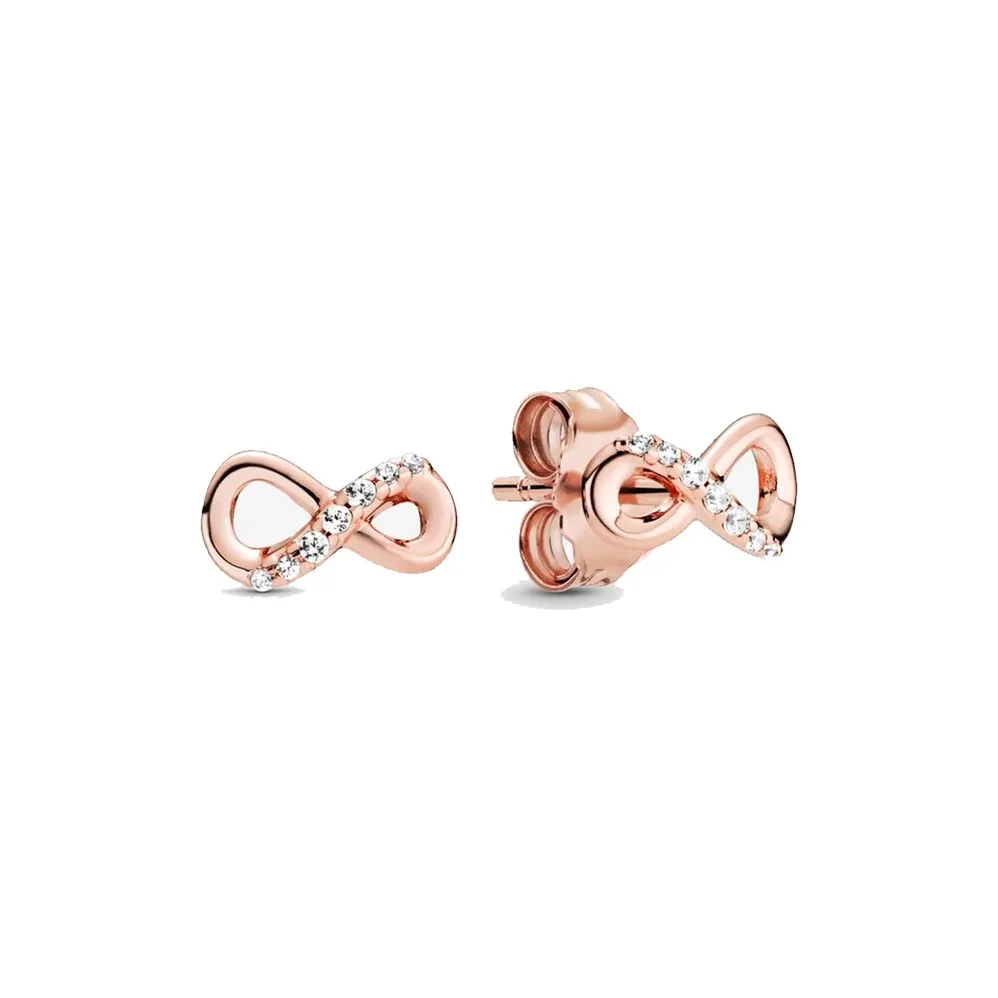 Pandora Copper Silver Alloy Stud Earrings Women's Rose Gold
