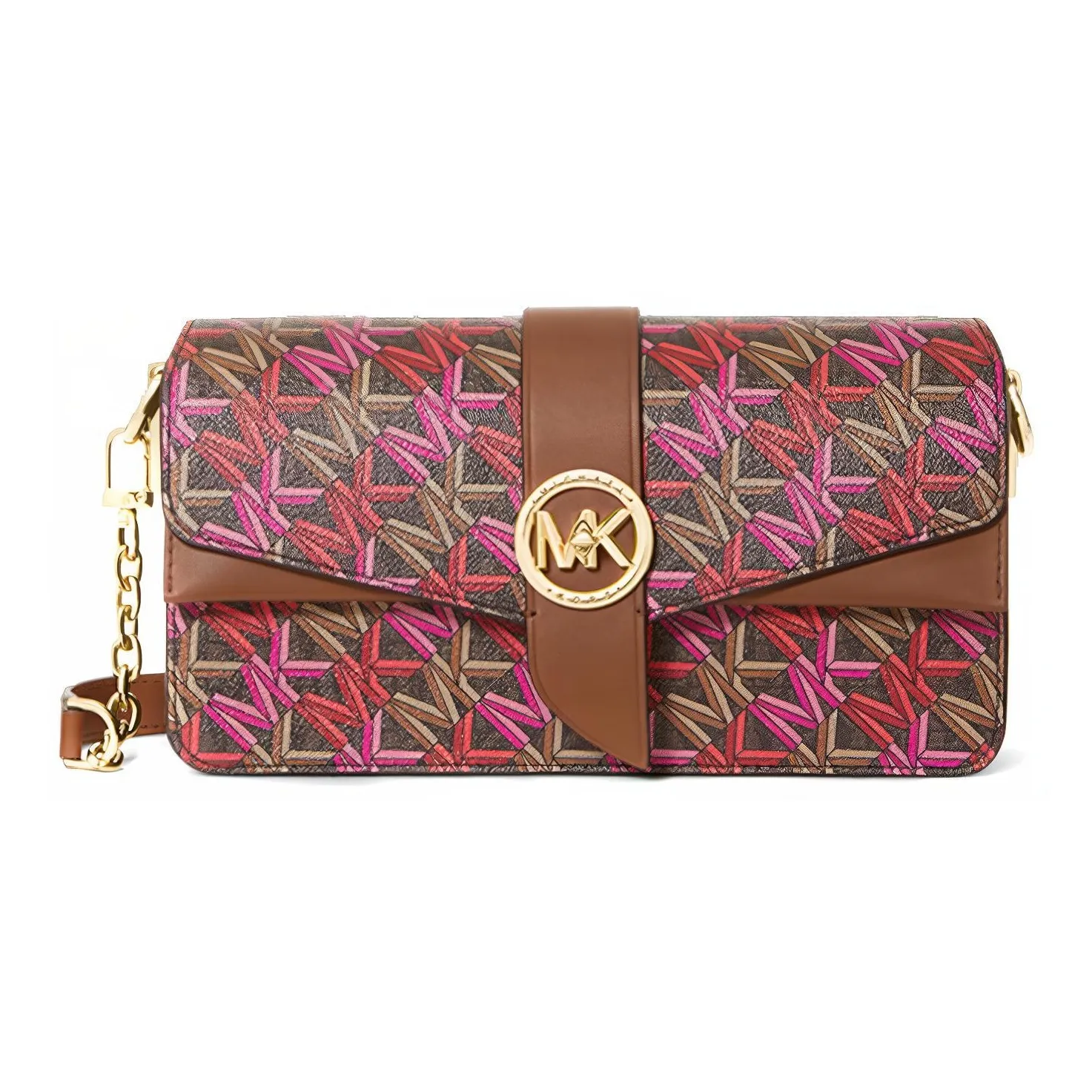 MICHAEL KORS Greenwich Artificial Leather Baguette Shoulder Bag Women's Brown & Red