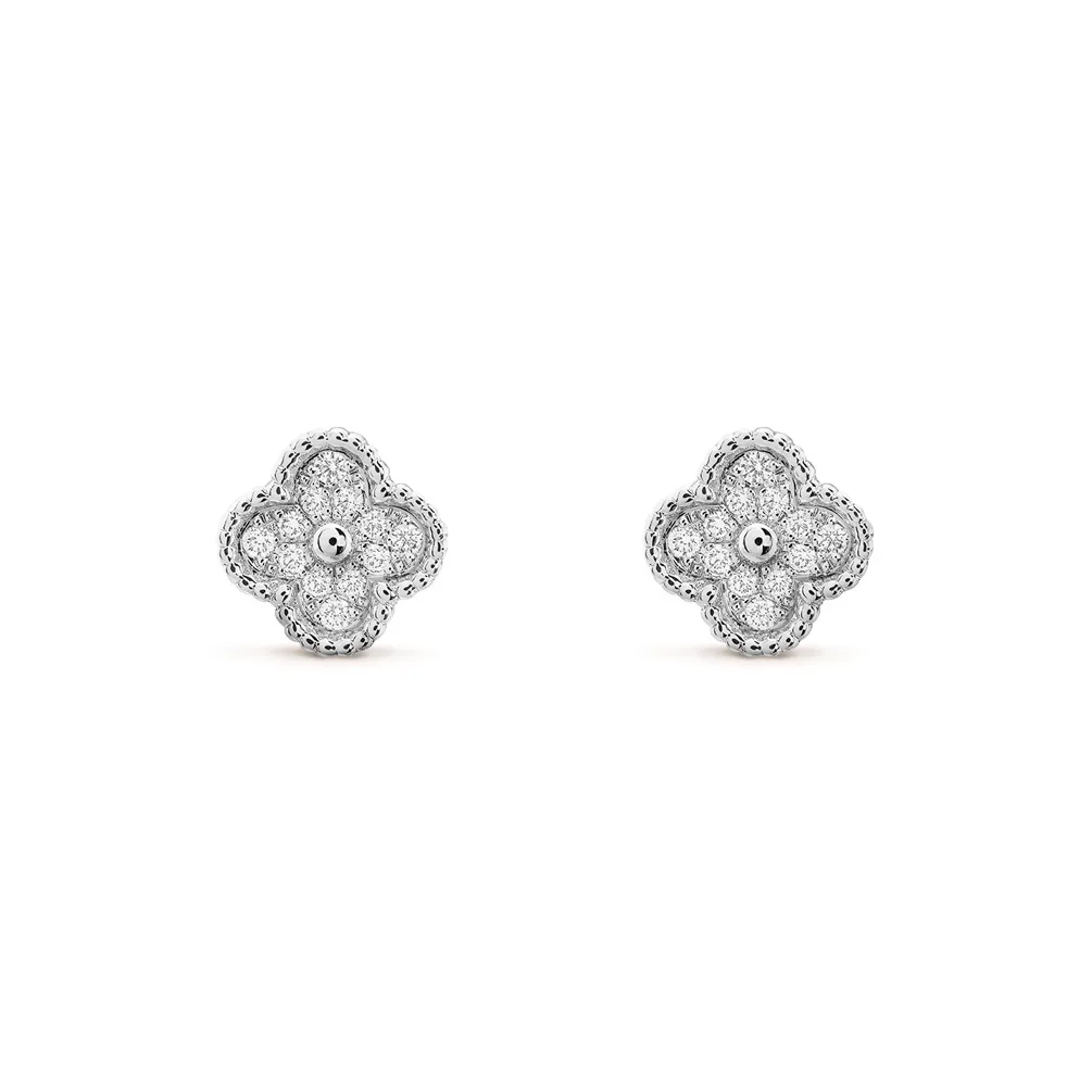 Van Cleef & Arpels Alhambra Four Leaf Lucky Series Karat Gold Stud Earrings Women's
