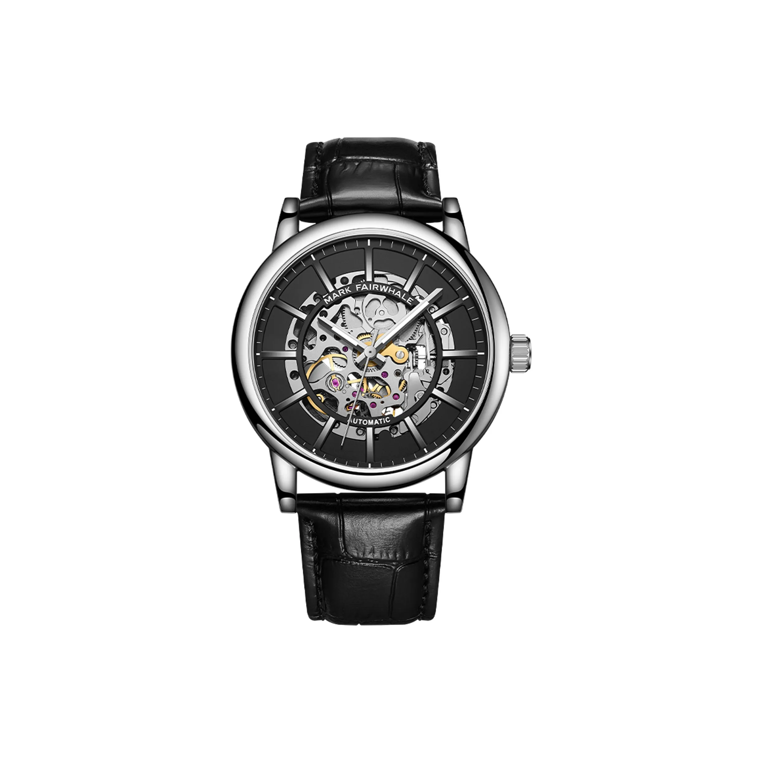 FAIRWHALE Starlight Collection Автоматический Механический Механизм Естественная Кожа Ремешок Часы Мужские Черный Циферблат