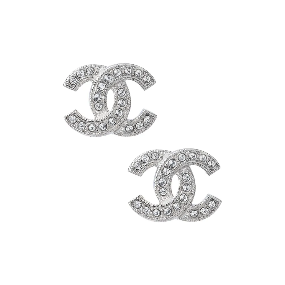 CHANEL Metal Stud Earrings Women's Silver