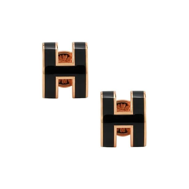 HERMES Metal Stud Earrings Women's Rose Gold