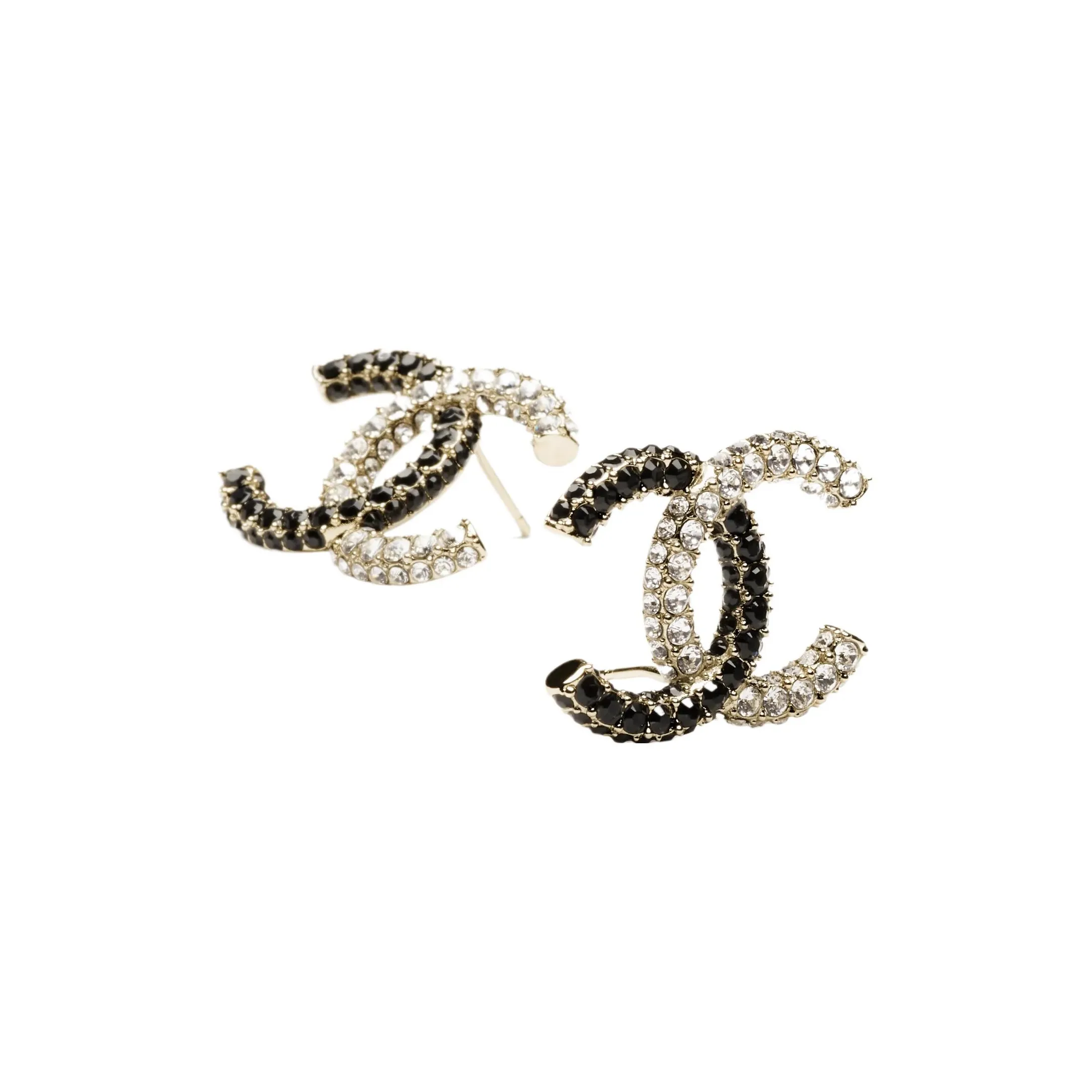 CHANEL Metal Stud Earrings Women's Black White