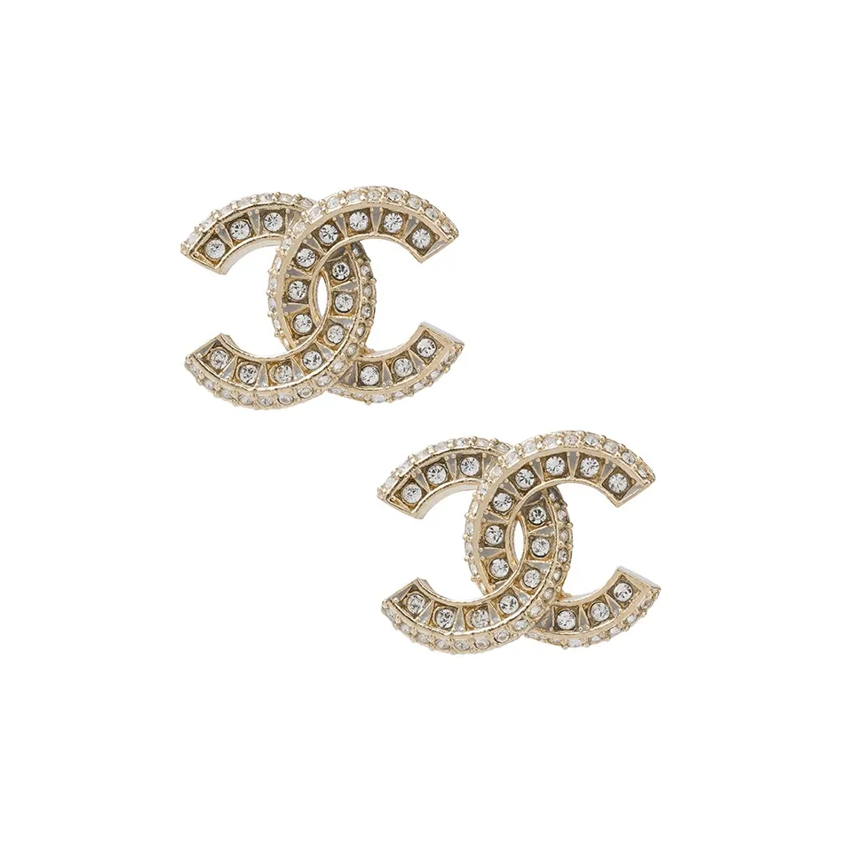 CHANEL Crystal Cc Stud Earrings