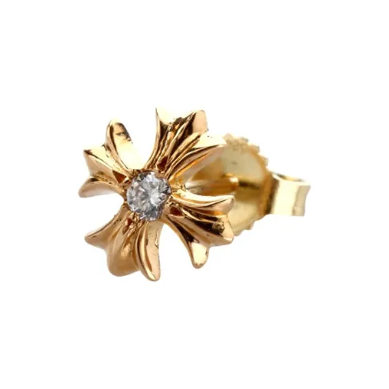 Chrome Hearts 22K Gold Diamond Stud Earrings Women's Gold