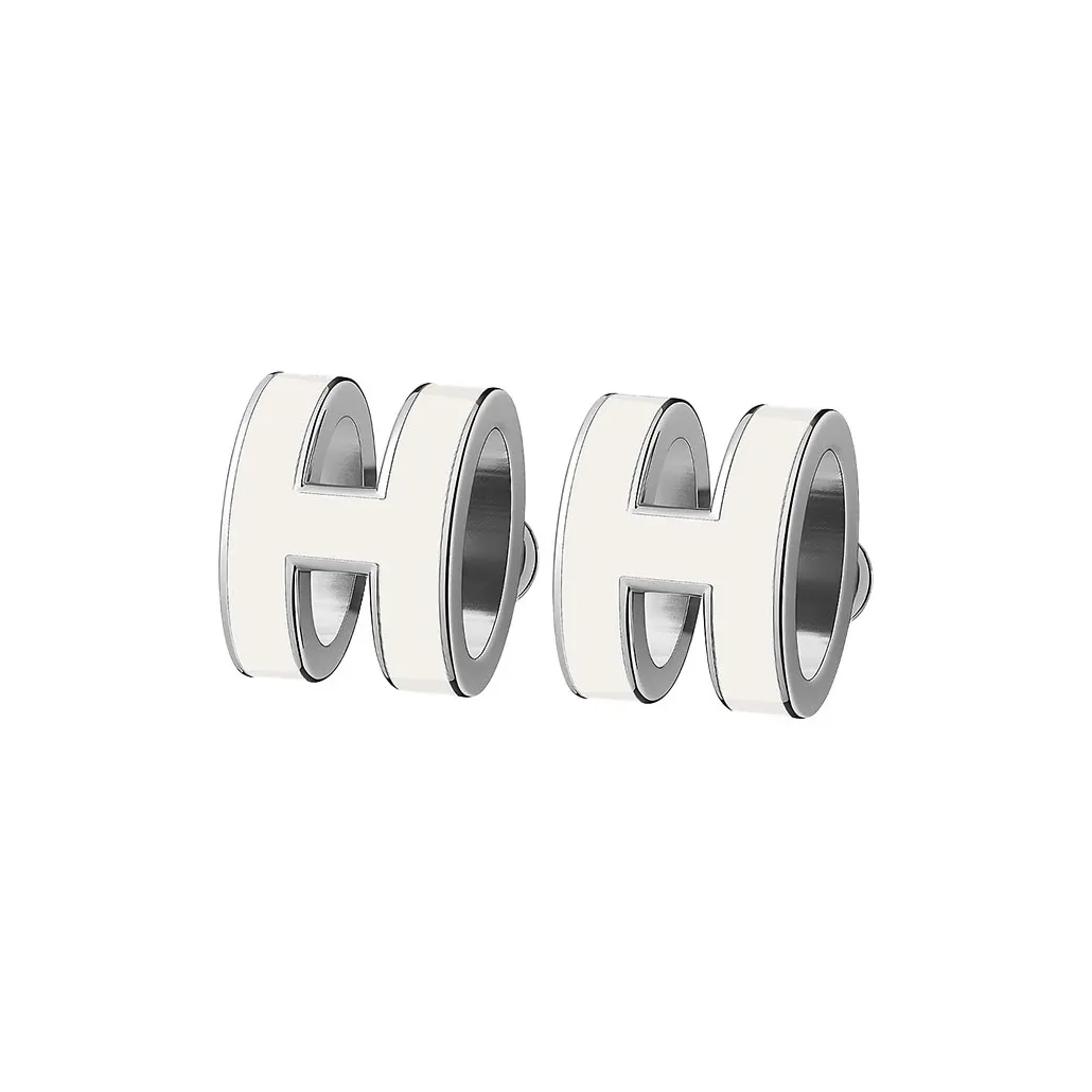 HERMES Palladium Plated Metal Component Stud Earrings Women's White, With Silver Inlay