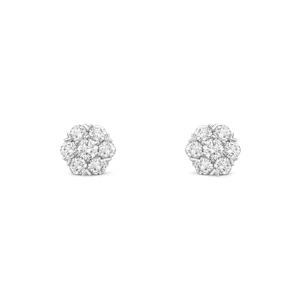 Van Cleef & Arpels Fleurette 18K White Gold, Diamond Stud Earrings Women's