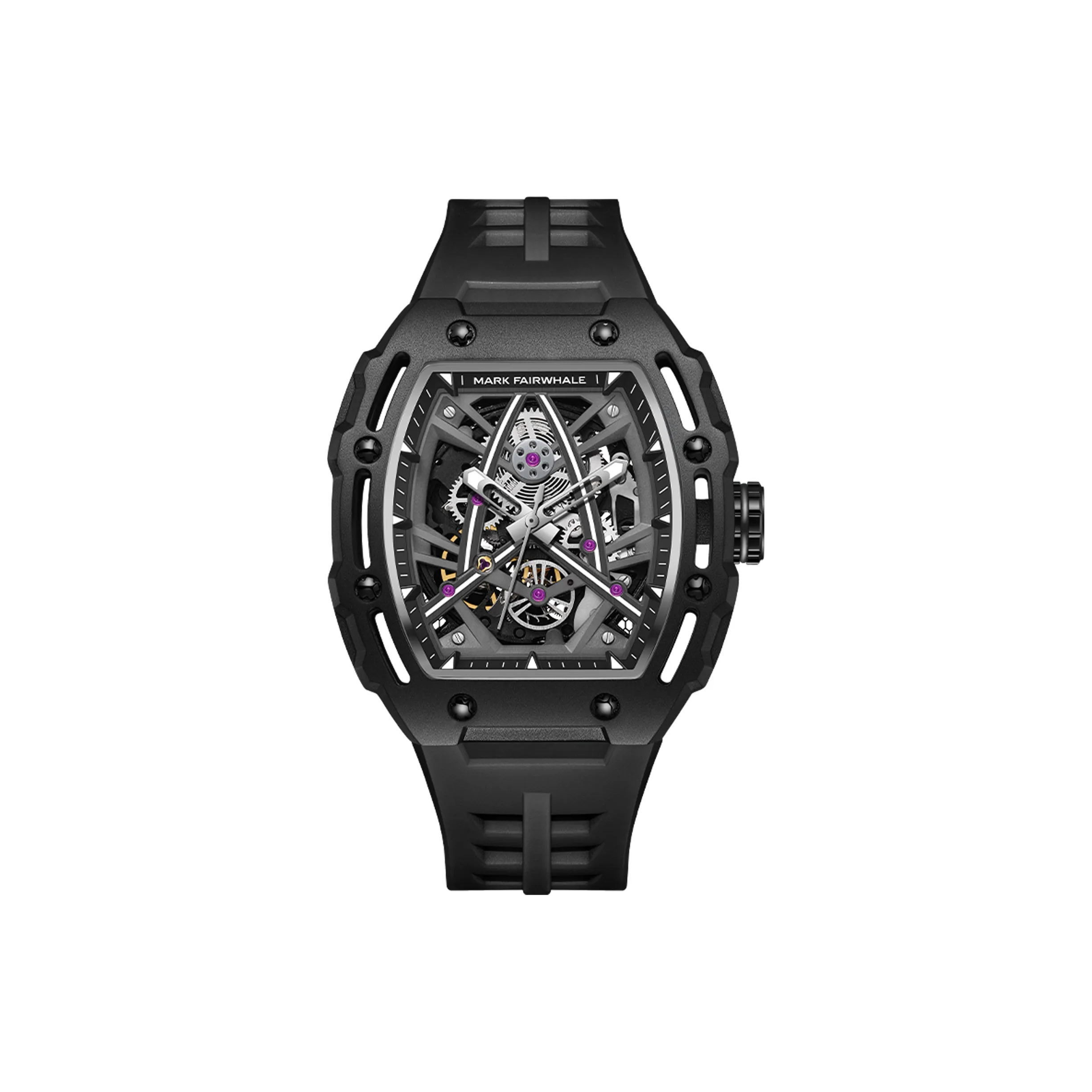 FAIRWHALE Starlight Collection Men's Watch Mechanical Movement Silicone Strap Watch Men's Watches Black Dial