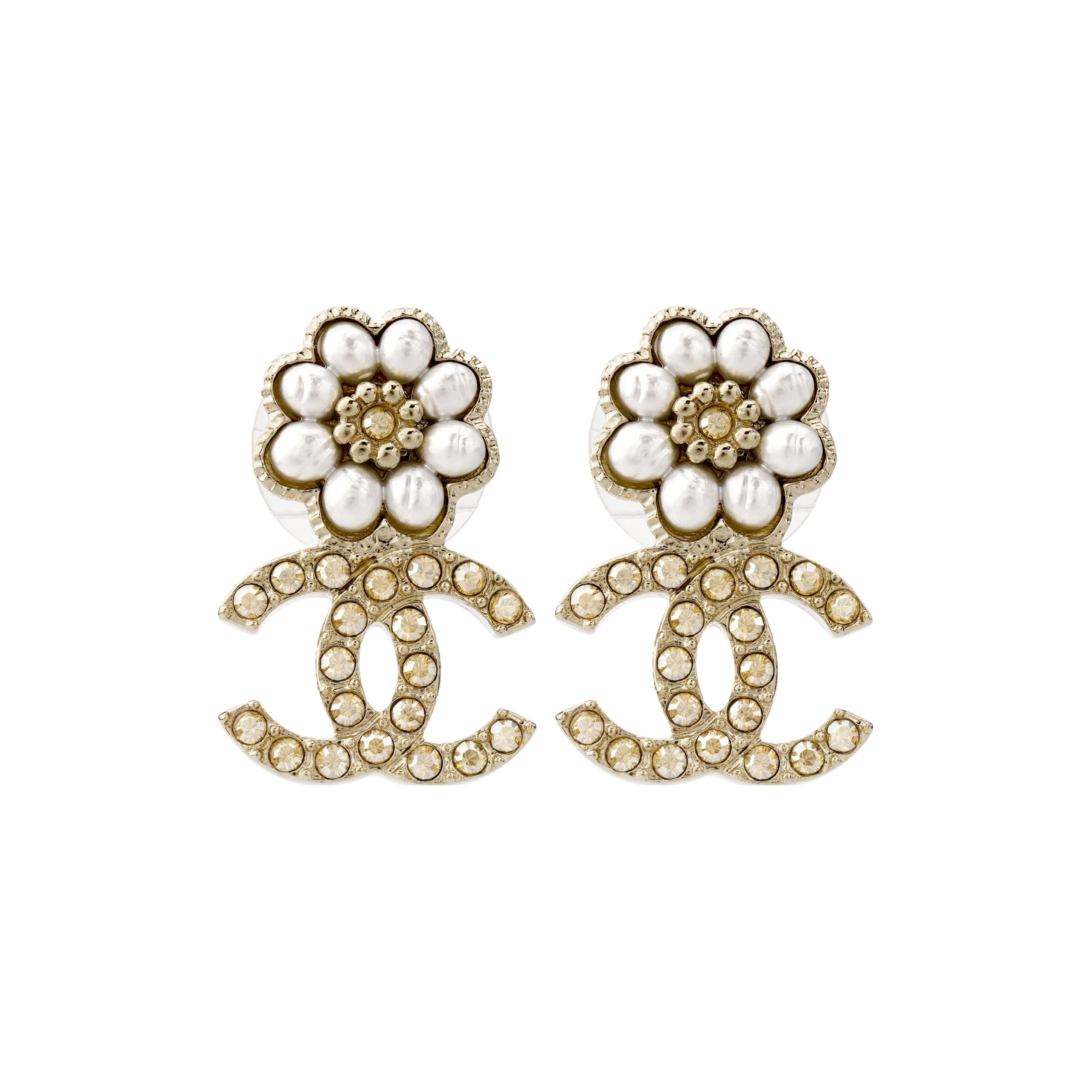 CHANEL Double C Stud Earrings Women's